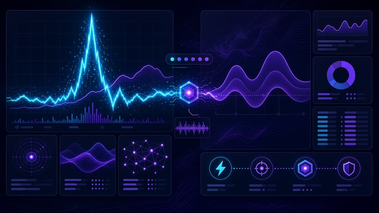 Split view: Binance BTC spikes in five seconds on the left, while Polymarket UP shares still sit cheap on the right, with about a 21-cent gap marked in the middle