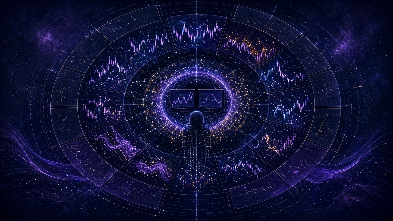 On a circular timeline, successive five-minute windows light up as bot arrows catch lagged spreads between Binance and Polymarket