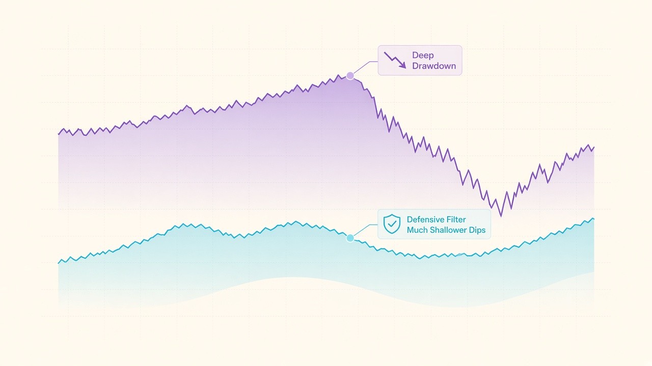 Concept chart contrasting a deep drawdown path with a shallower defensive path